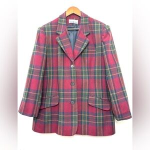Vintage White Stag Women’s Size 16 Wool Blend Tartan Plaid Lined Blazer Jacket